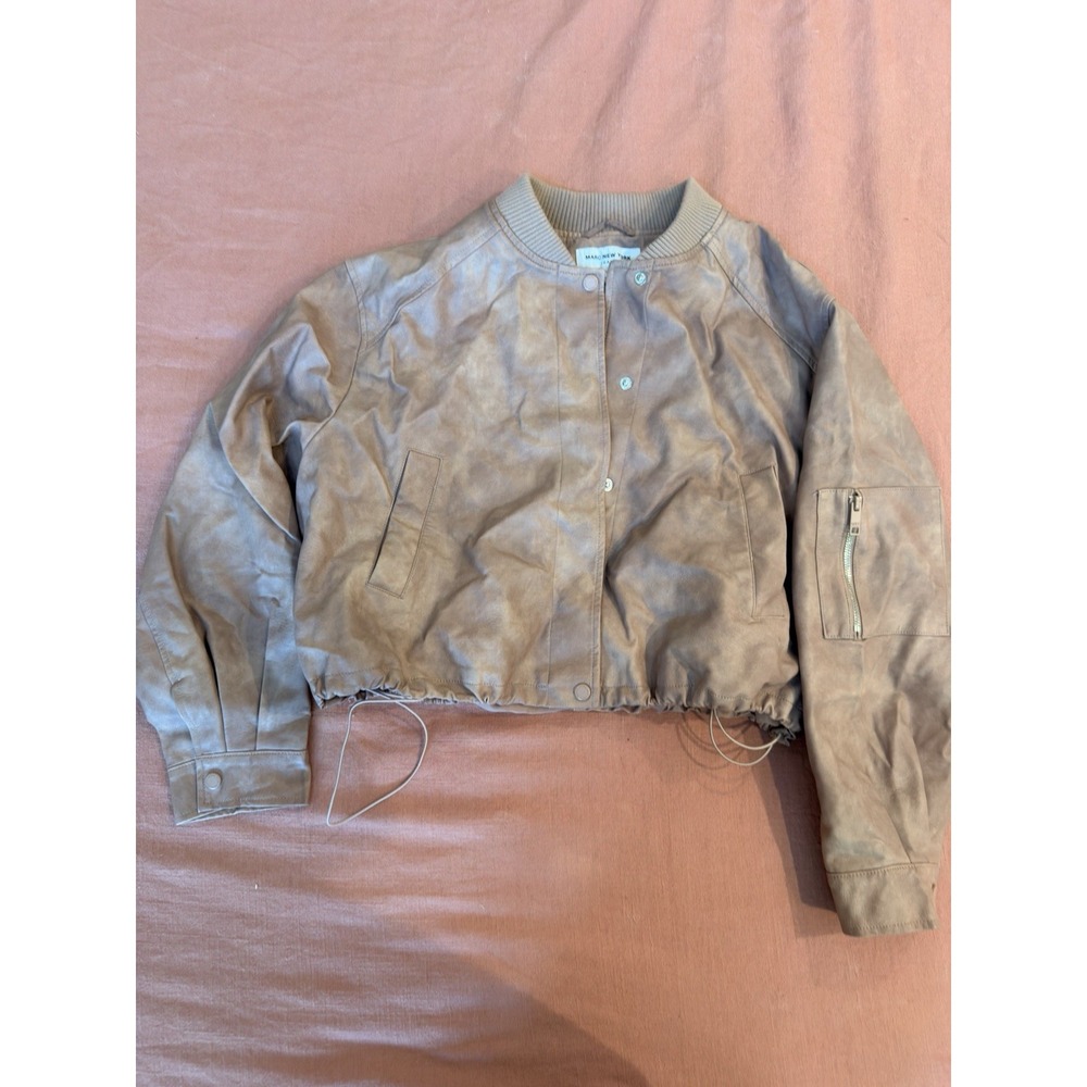 Marc New York Jeans Faux Suede Cropped Bomber Jacket Womens L Dusty Rose Tan